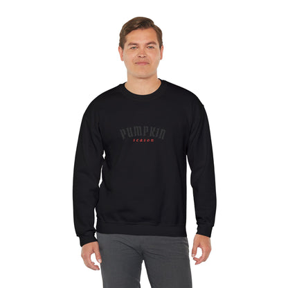 Crewneck Sweatshirt — Embroidered Black “Pumpkin Season” Fall Graphic