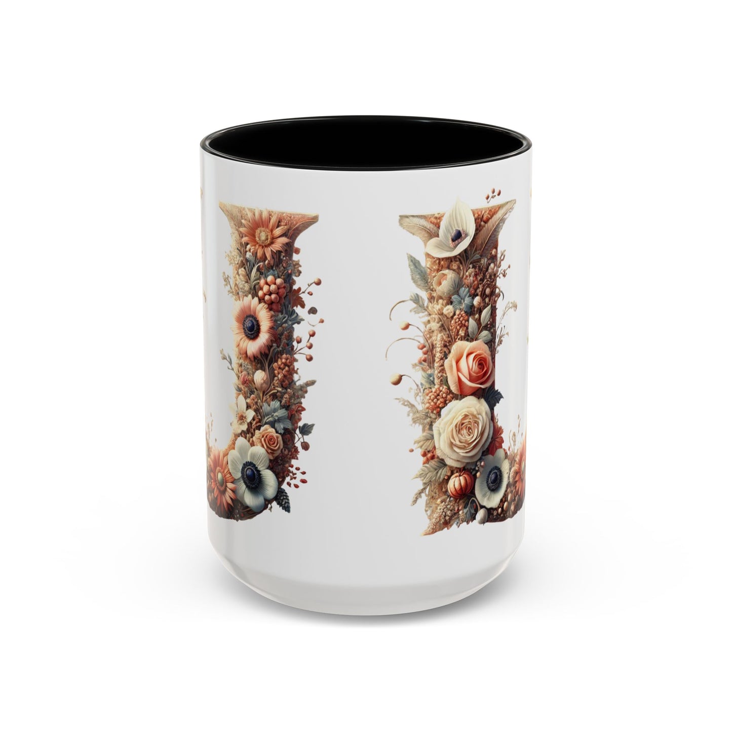 Floral Monogram 'U' Accent Coffee Mug – Floral Letter U Ceramic Mug 15oz