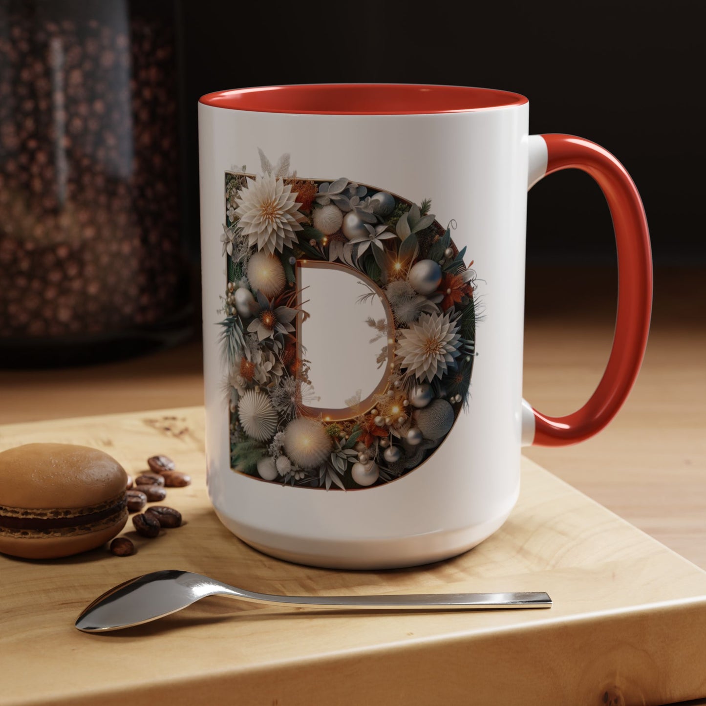 Letter 'D' Initial Coffee Mug — Floral Monogram Accent Mug 15 oz