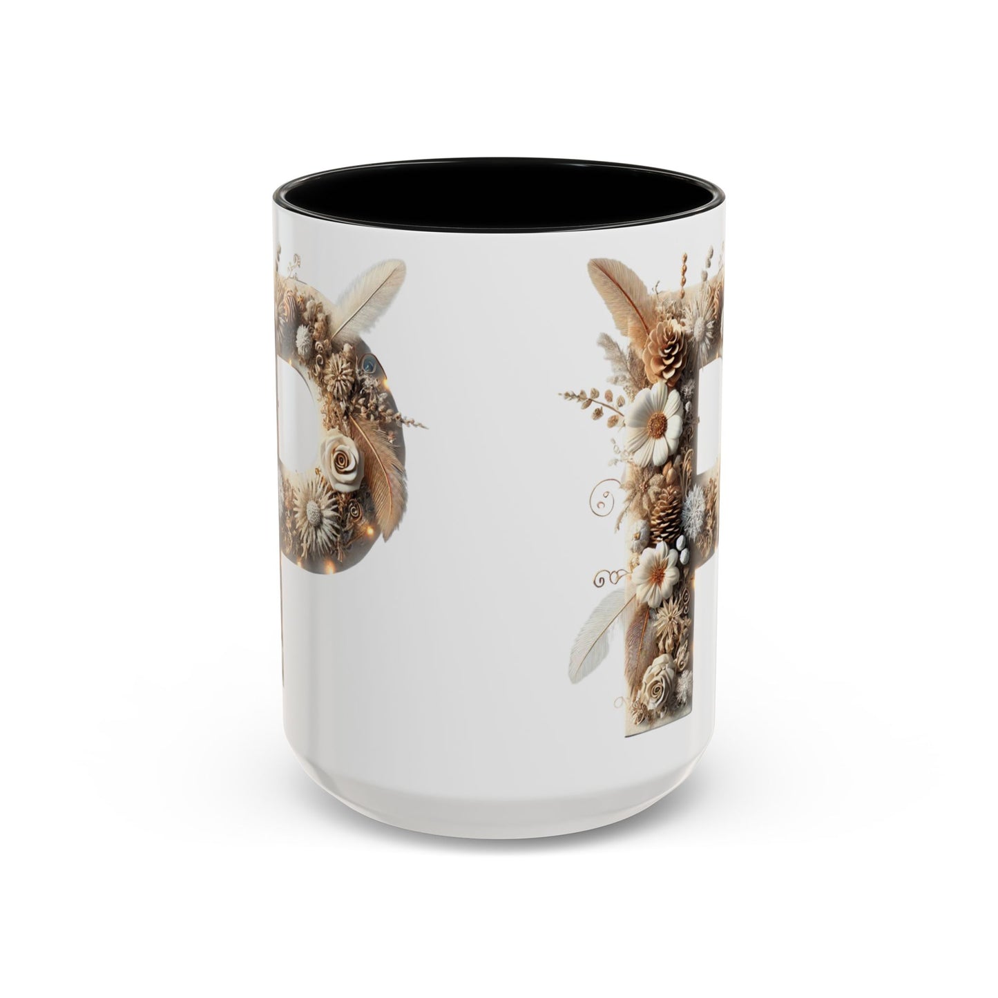 Earthy Letter 'P' Accent Coffee Mug — Botanical Initial Mug 15oz