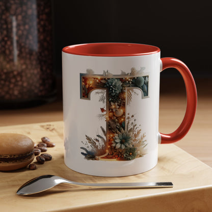 Accent Letter 'T' Coffee Mug — Colorful 15oz Personalized Initial Mug