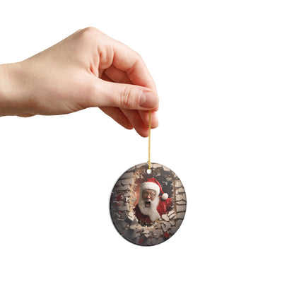 Santa Breaking Through Ornament - Hilarious Holiday Ceramic 3D Decoration