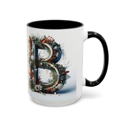 Monogram 'B' Accent Coffee Mug – Floral Holiday Initial 15oz