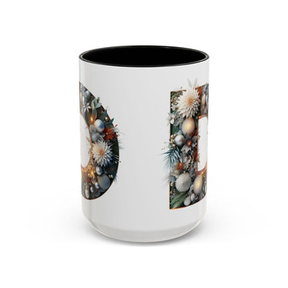 Letter 'D' Initial Coffee Mug — Floral Monogram Accent Mug 15 oz