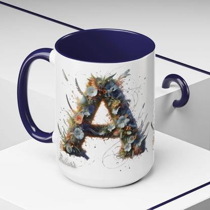 Floral Monogram 'A' Accent Coffee Mug — Artistic Alphabet Initial Gift