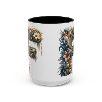 Floral Letter 'F' Accent Coffee Mug — Botanical Monogram 15oz