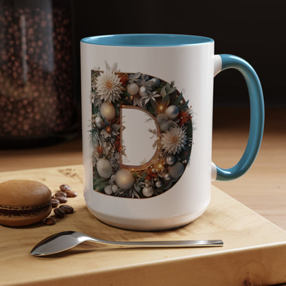 Letter 'D' Initial Coffee Mug — Floral Monogram Accent Mug 15 oz