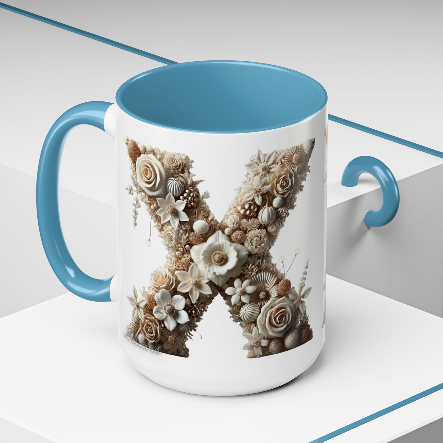 Artistic Letter 'X' Accent Coffee Mug – Neutral Rustic Botanical Initial