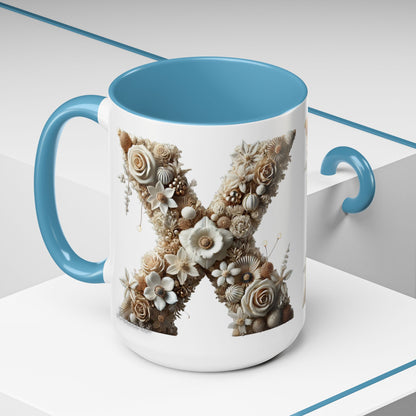 Artistic Letter 'X' Accent Coffee Mug – Neutral Rustic Botanical Initial