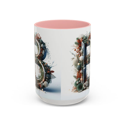 Monogram 'B' Accent Coffee Mug – Floral Holiday Initial 15oz