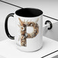 Earthy Letter 'P' Accent Coffee Mug — Botanical Initial Mug 15oz