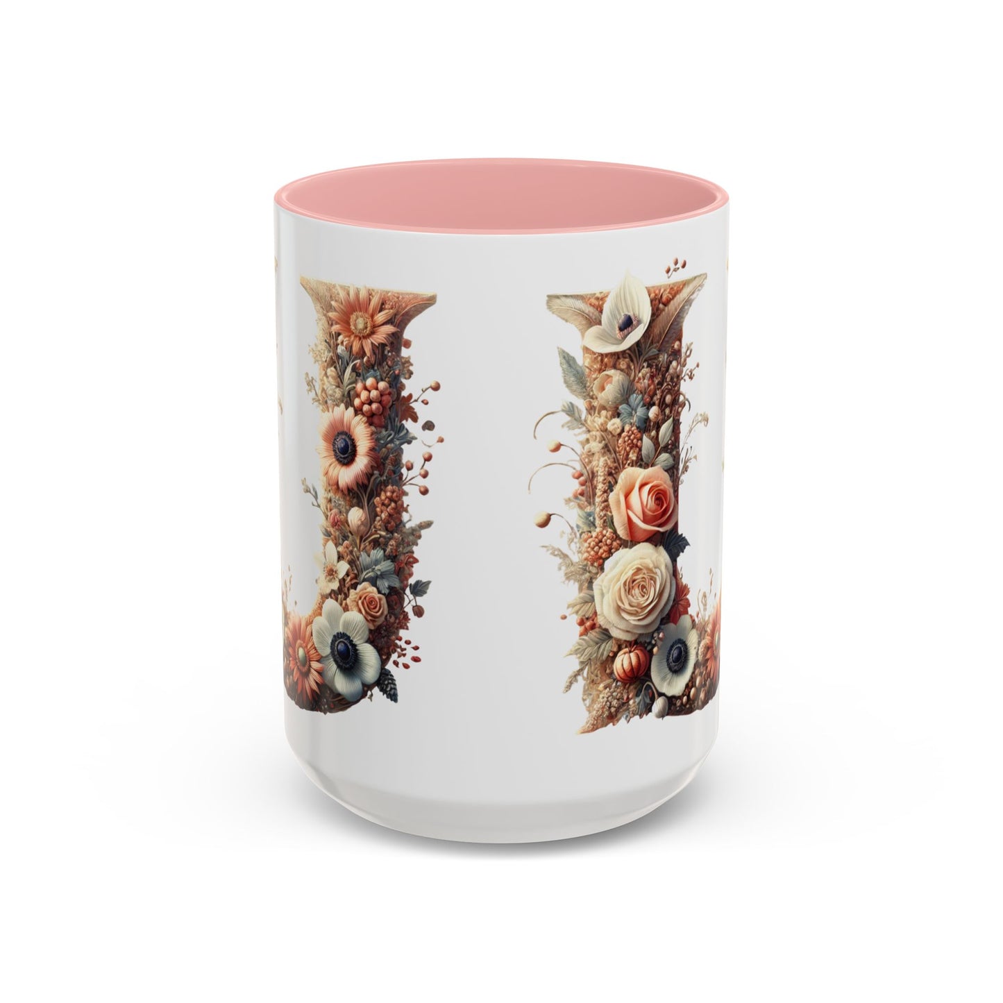 Floral Monogram 'U' Accent Coffee Mug – Floral Letter U Ceramic Mug 15oz