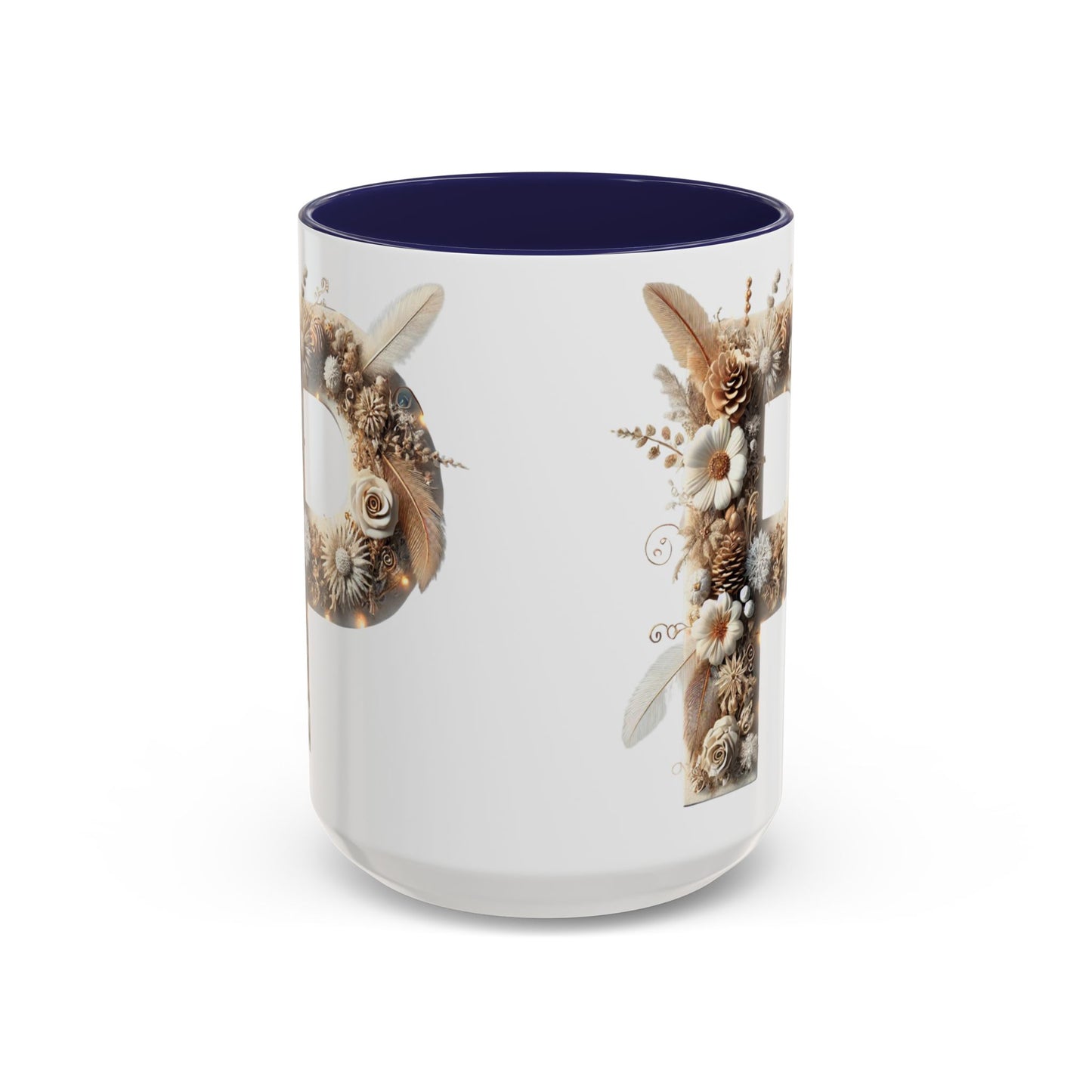 Earthy Letter 'P' Accent Coffee Mug — Botanical Initial Mug 15oz