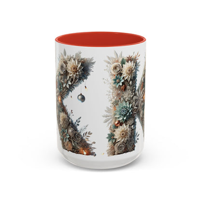 Floral Letter 'K' Accent Coffee Mug — Elegant Botanical Monogram Gift 15oz