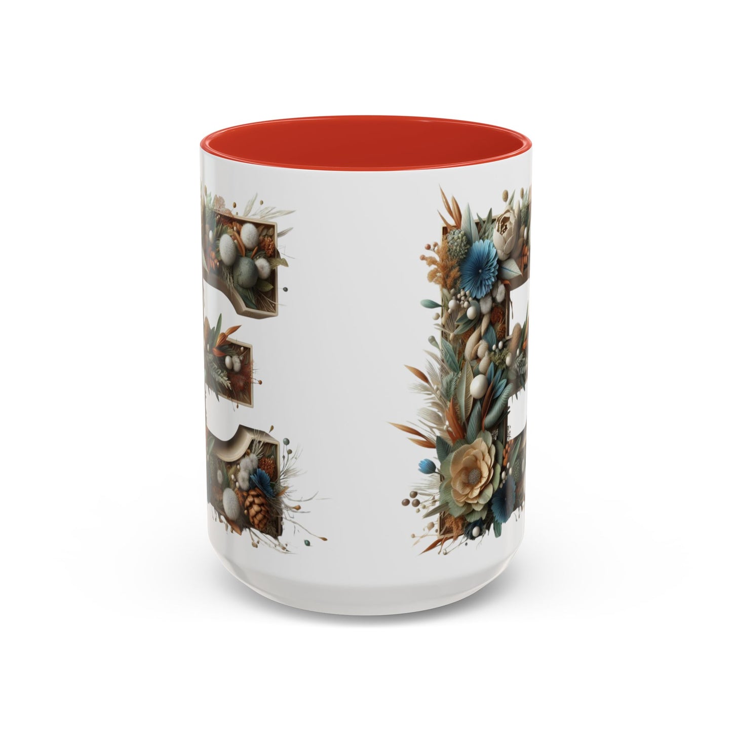 Artistic 'E' Letter Accent Coffee Mug – Botanical Initial Design 15oz