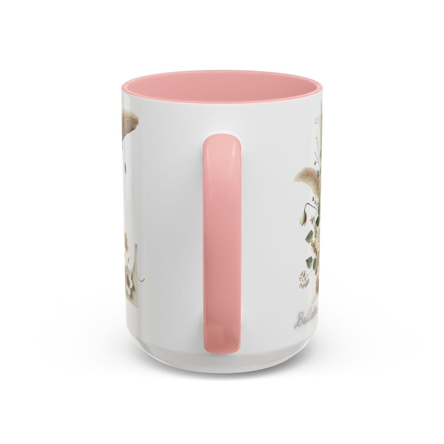 Boho 'L' Accent Coffee Mug — Neutral Dried Flowers Design 15oz