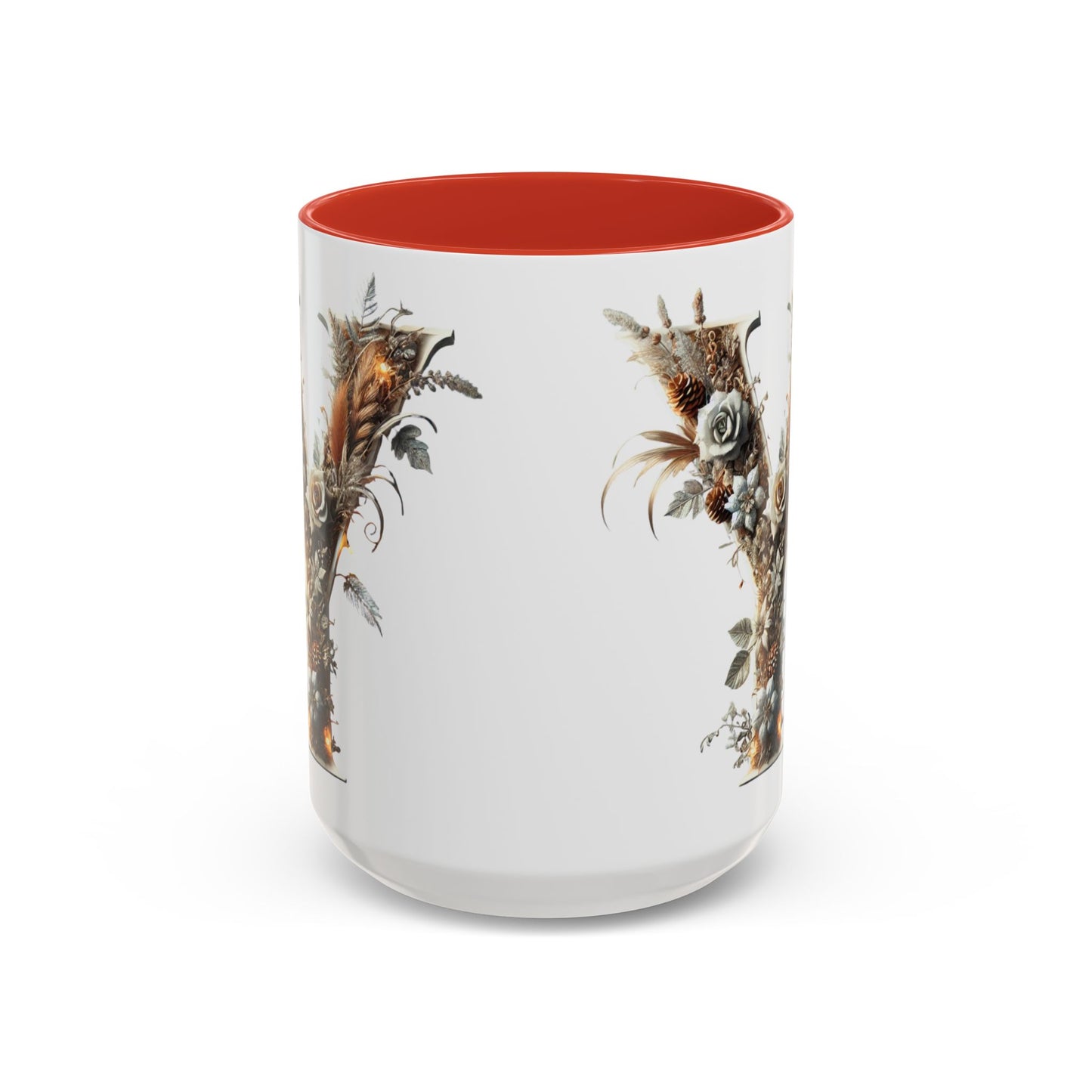 Artistic Monogram 'Y' Accent Coffee Mug — Elegant Botanical Initial Mug 15oz