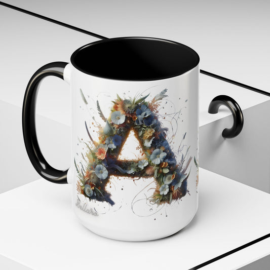 Floral Monogram 'A' Accent Coffee Mug — Artistic Alphabet Initial Gift