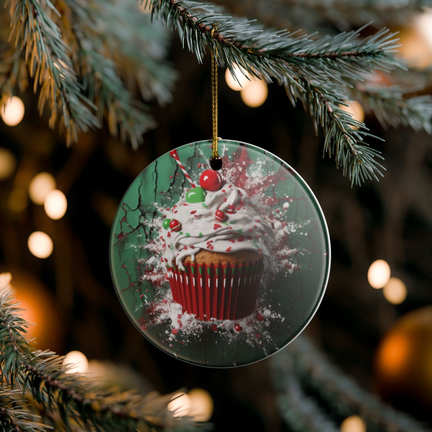 Ceramic Ornament - 3D Christmas Cupcake Decor