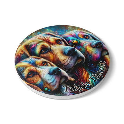 Colorful Trio Dogs Ceramic Coaster — 'Triple Threat' Beagle, Labrador & Rottweiler