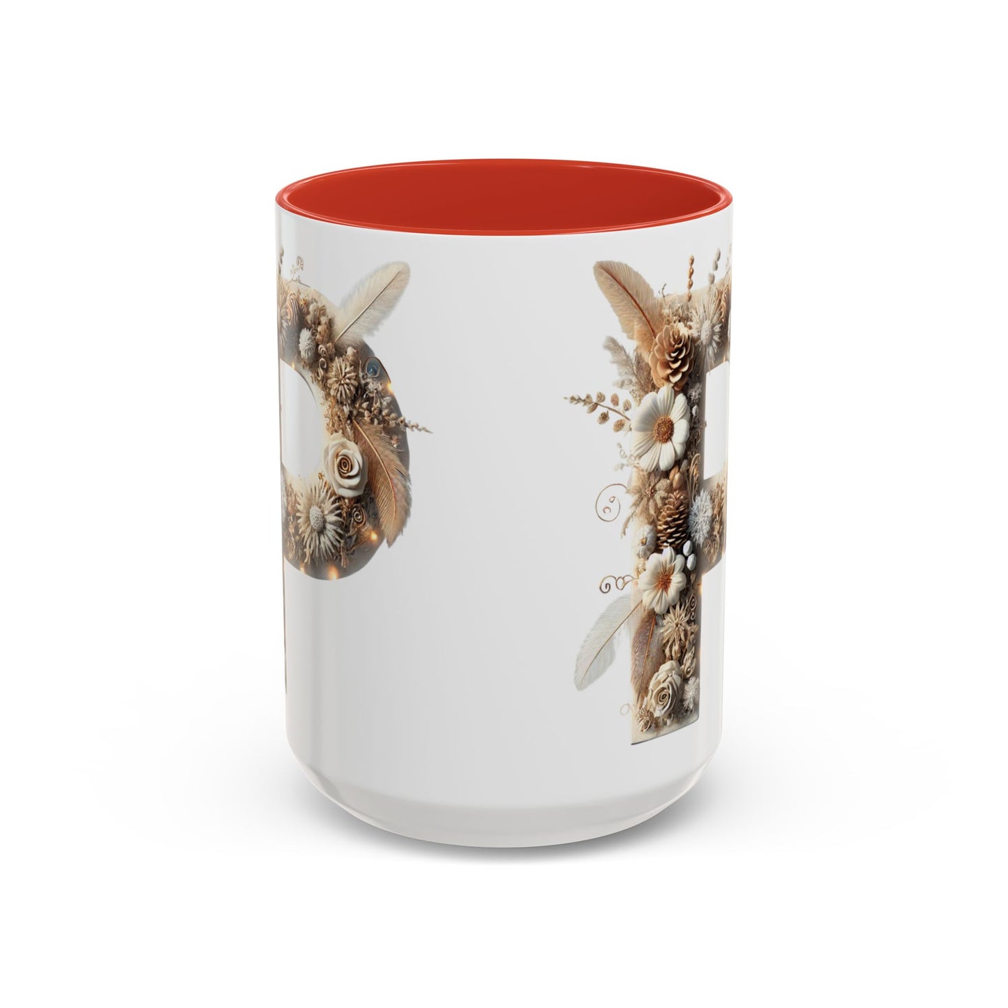 Earthy Letter 'P' Accent Coffee Mug — Botanical Initial Mug 15oz