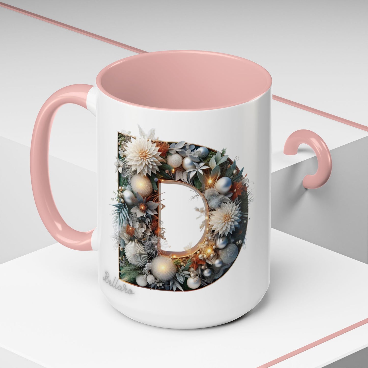 Letter 'D' Initial Coffee Mug — Floral Monogram Accent Mug 15 oz