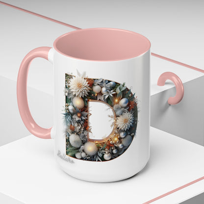 Letter 'D' Initial Coffee Mug — Floral Monogram Accent Mug 15 oz