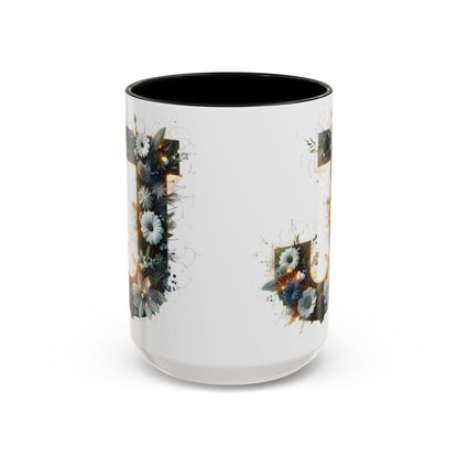 Floral Monogram Coffee Mug — Letter 'J' Accent Mug 15 oz