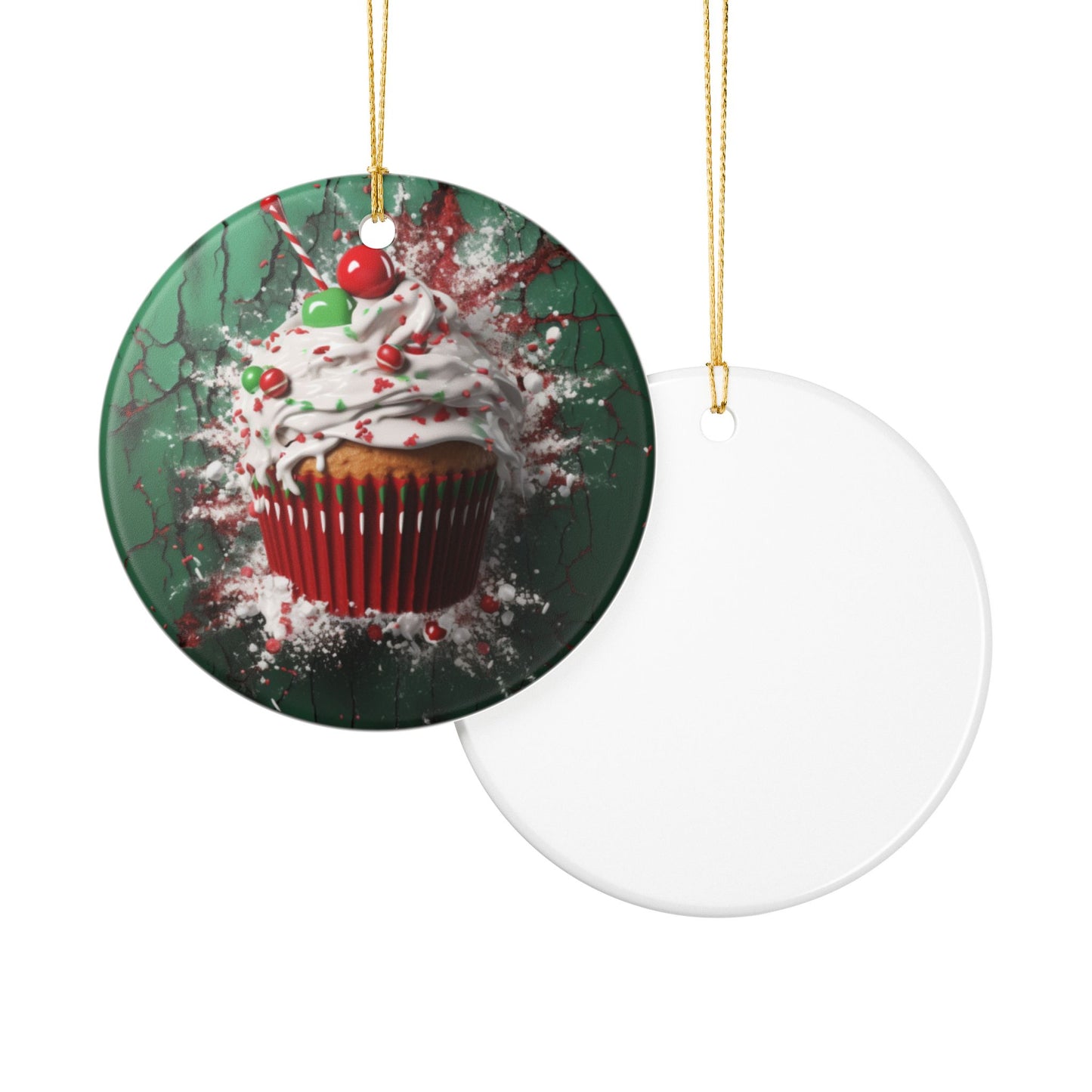 Ceramic Ornament - 3D Christmas Cupcake Decor