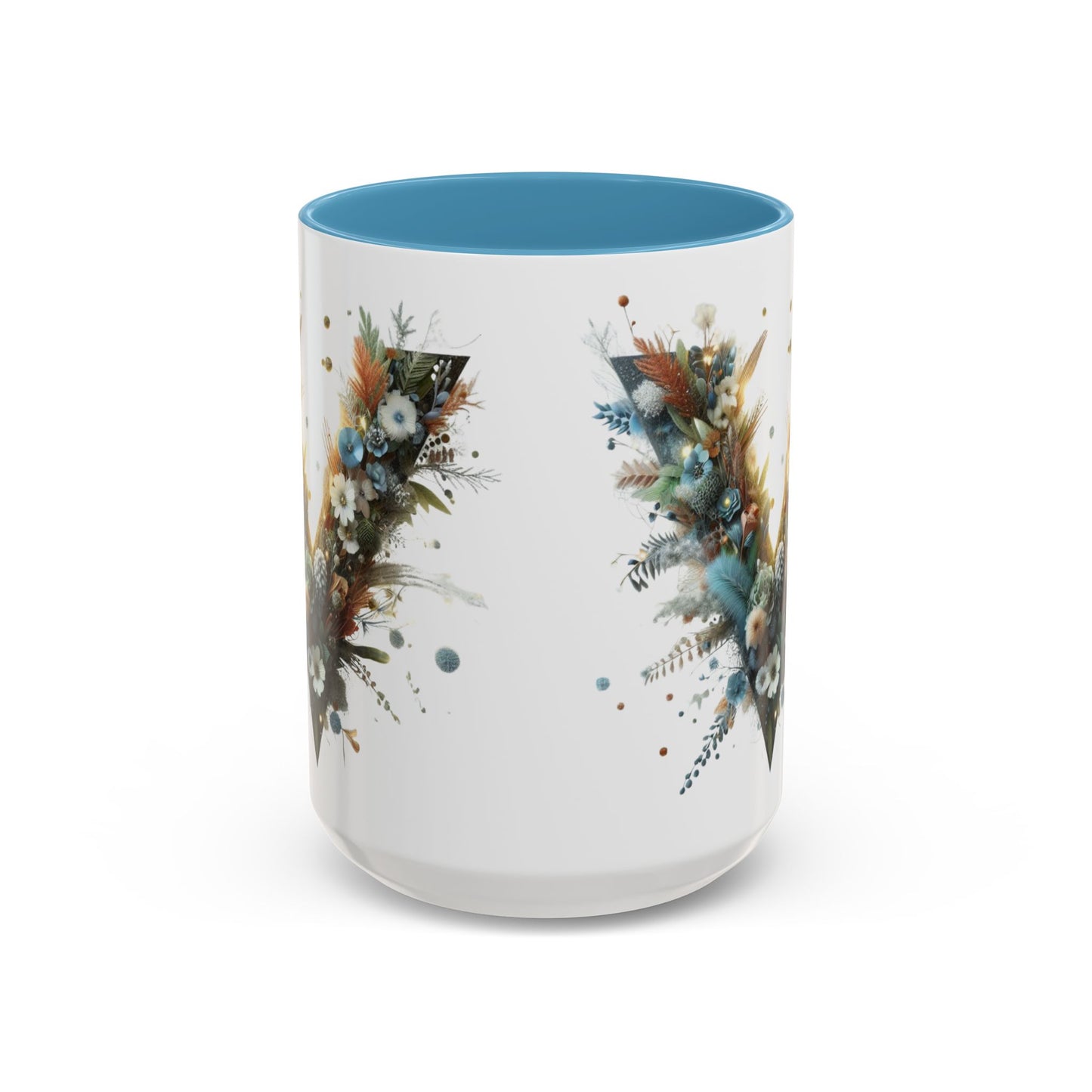 Artistic Letter 'V' Accent Coffee Mug — Botanical Initial Ceramic Mug 15 oz