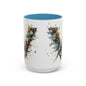 Artistic Letter 'V' Accent Coffee Mug — Botanical Initial Ceramic Mug 15 oz