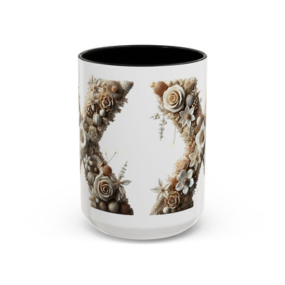 Artistic Letter 'X' Accent Coffee Mug – Neutral Rustic Botanical Initial