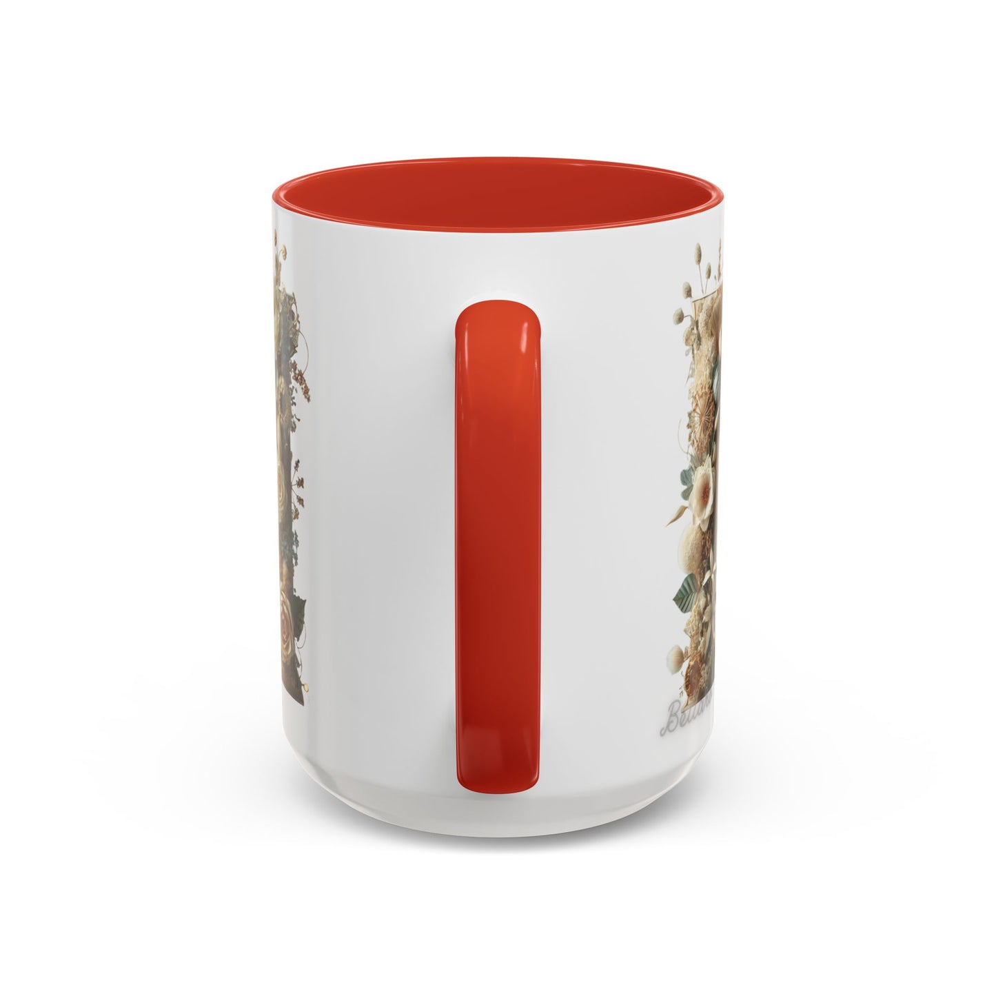 Floral Monogram 'M' Accent Coffee Mug — Rustic Botanical Initial Gift 15oz