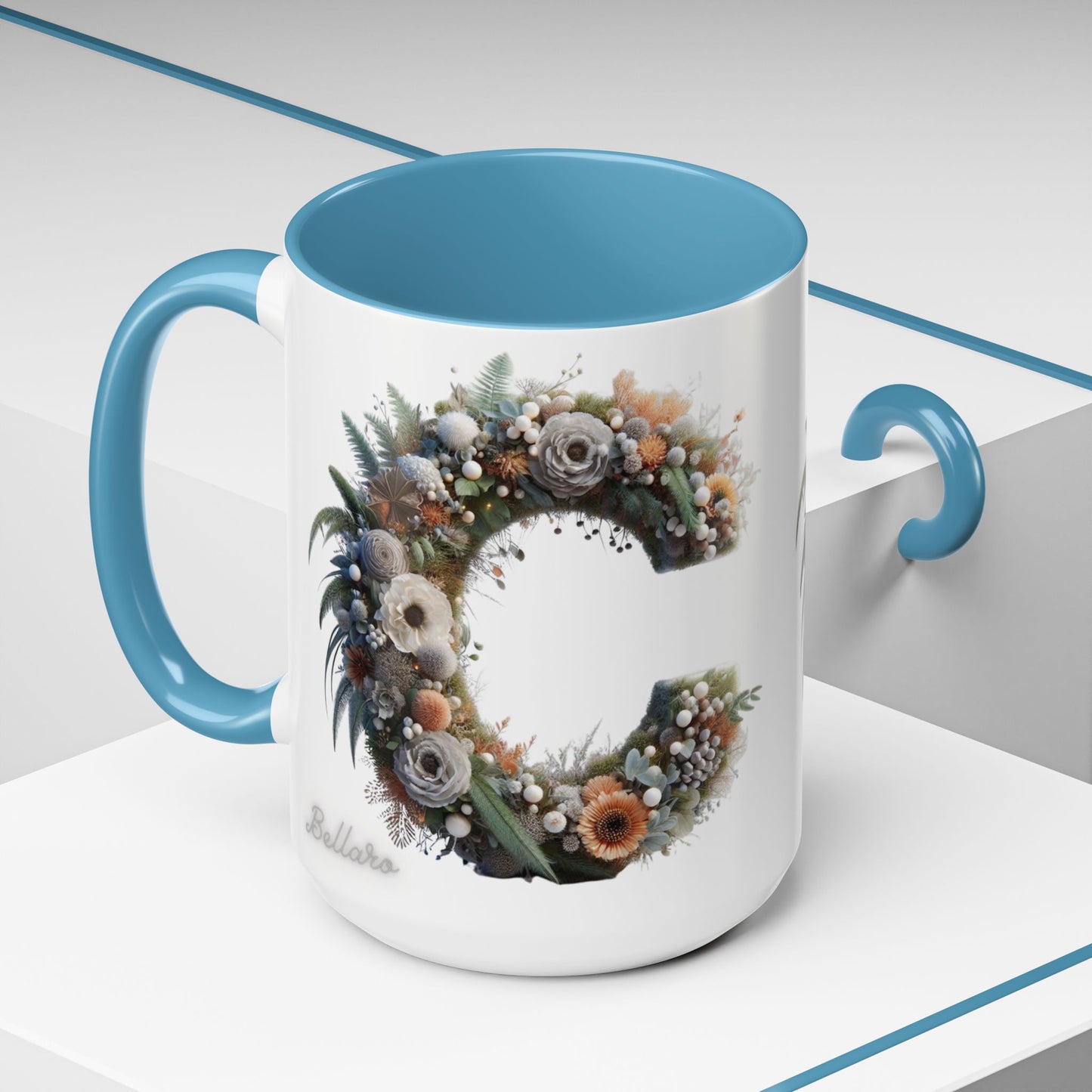 Floral Letter 'C' Accent Coffee Mug — Monogram Initial Ceramic Mug