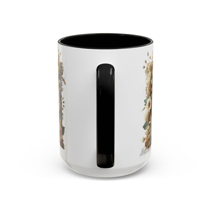 Floral Monogram 'M' Accent Coffee Mug — Rustic Botanical Initial Gift 15oz