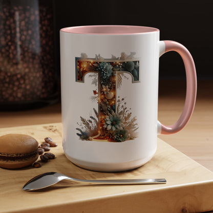 Accent Letter 'T' Coffee Mug — Colorful 15oz Personalized Initial Mug