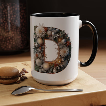 Letter 'D' Initial Coffee Mug — Floral Monogram Accent Mug 15 oz