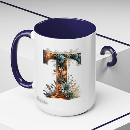 Accent Letter 'T' Coffee Mug — Colorful 15oz Personalized Initial Mug