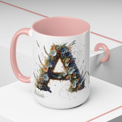Floral Monogram 'A' Accent Coffee Mug — Artistic Alphabet Initial Gift