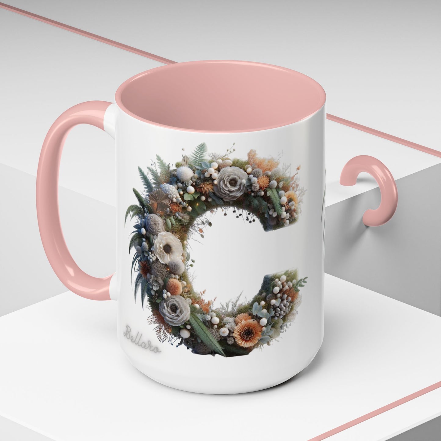 Floral Letter 'C' Accent Coffee Mug — Monogram Initial Ceramic Mug