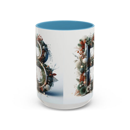 Monogram 'B' Accent Coffee Mug – Floral Holiday Initial 15oz