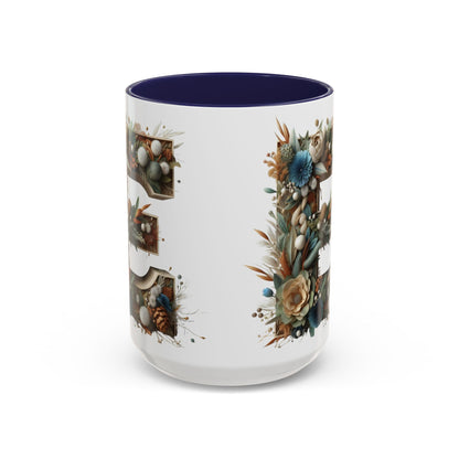 Artistic 'E' Letter Accent Coffee Mug – Botanical Initial Design 15oz