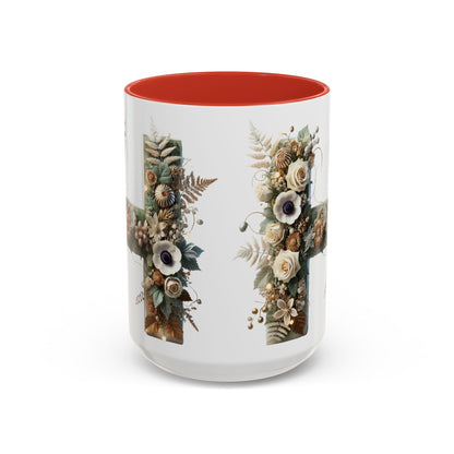 Floral Letter 'H' Accent Coffee Mug — Botanical Monogram Ceramic Mug