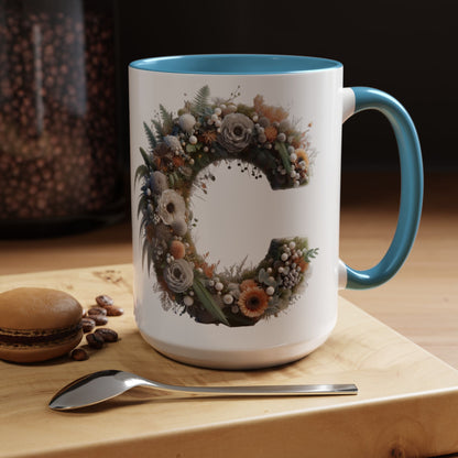 Floral Letter 'C' Accent Coffee Mug — Monogram Initial Ceramic Mug