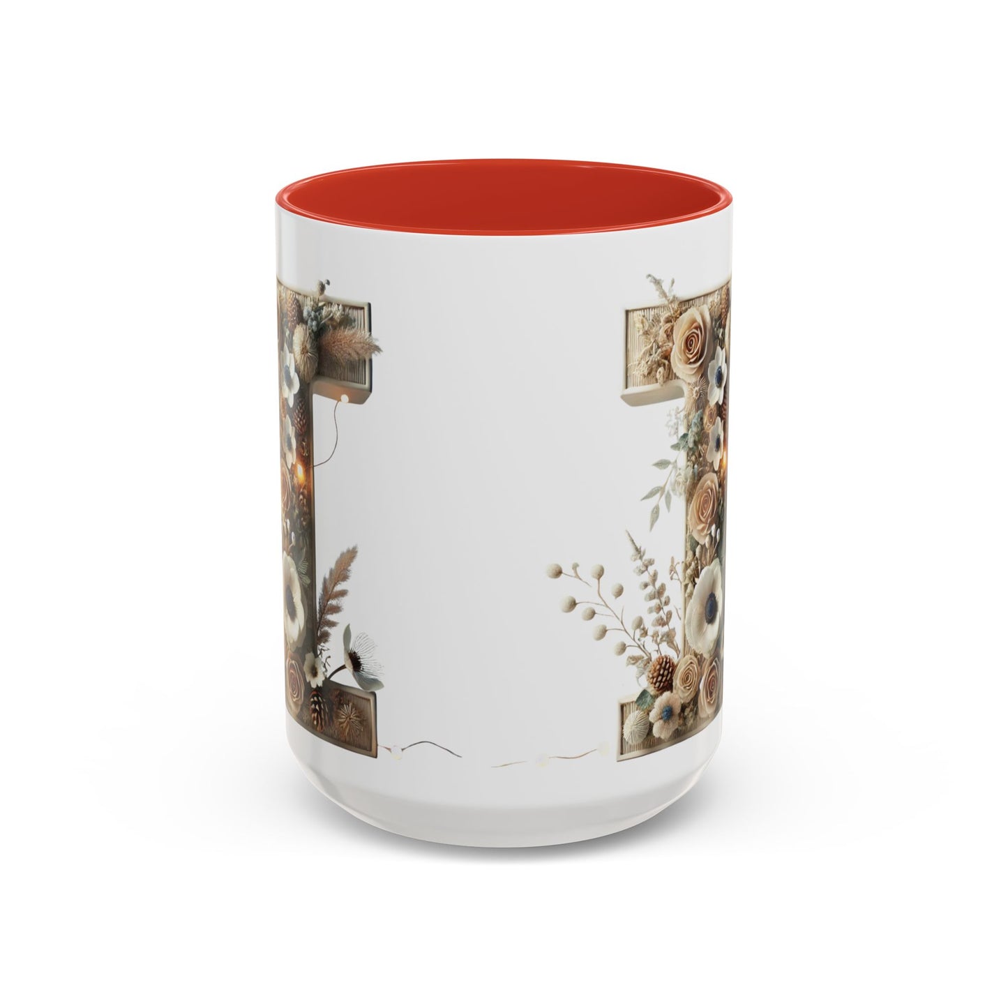 Artistic Letter 'I' Accent Coffee Mug — Rustic Monogram Initial Gift 15oz