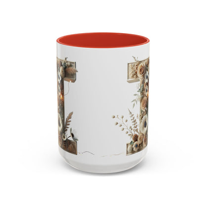 Artistic Letter 'I' Accent Coffee Mug — Rustic Monogram Initial Gift 15oz