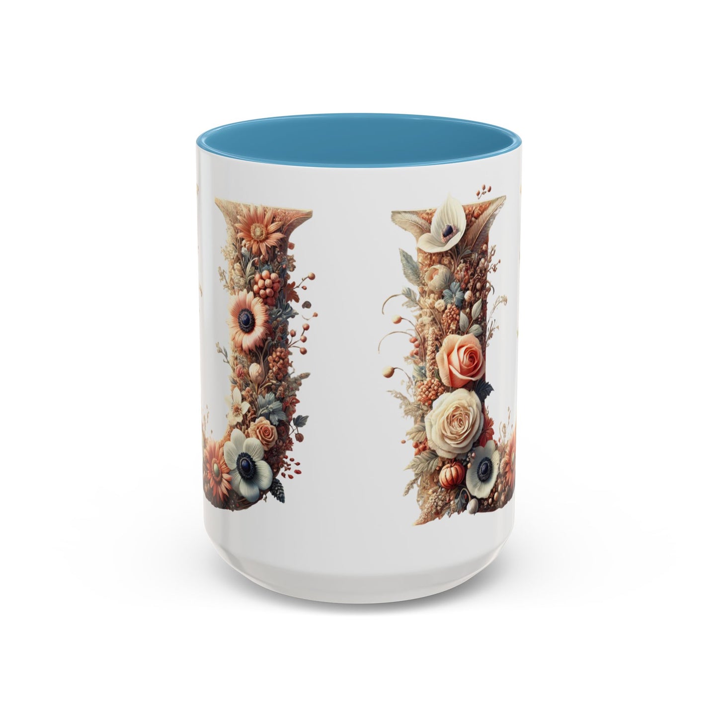 Floral Monogram 'U' Accent Coffee Mug – Floral Letter U Ceramic Mug 15oz