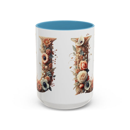 Floral Monogram 'U' Accent Coffee Mug – Floral Letter U Ceramic Mug 15oz