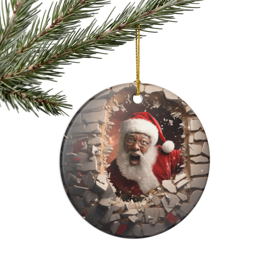 Santa Breaking Through Ornament - Hilarious Holiday Ceramic 3D Decoration