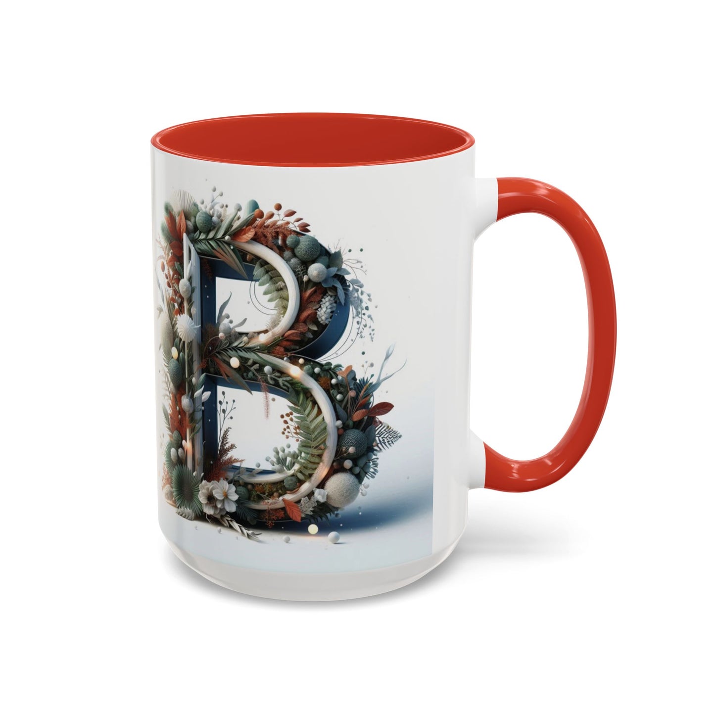 Monogram 'B' Accent Coffee Mug – Floral Holiday Initial 15oz